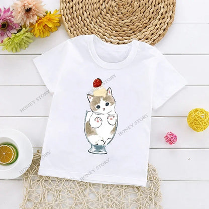 Cats Kids T Shirt Personalized Cartoon Cat Print Fashion Children's T-shirt Short Sleeve Children's Summer Boys Clothes Tops Tee