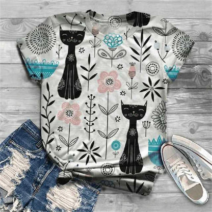 Cat Short Sleeve Cartoon Cat Women's T-Shirt Summer Fashion 3d Cartoon Women Clothing T Shirt For Women Daily Casual Top Tee