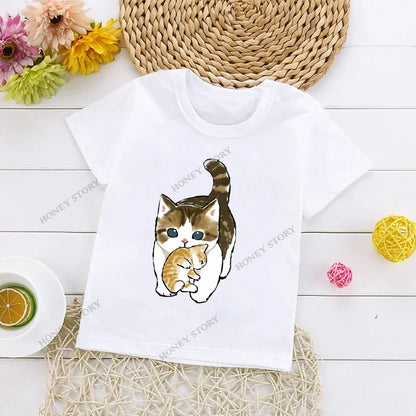 Cats Kids T Shirt Personalized Cartoon Cat Print Fashion Children's T-shirt Short Sleeve Children's Summer Boys Clothes Tops Tee