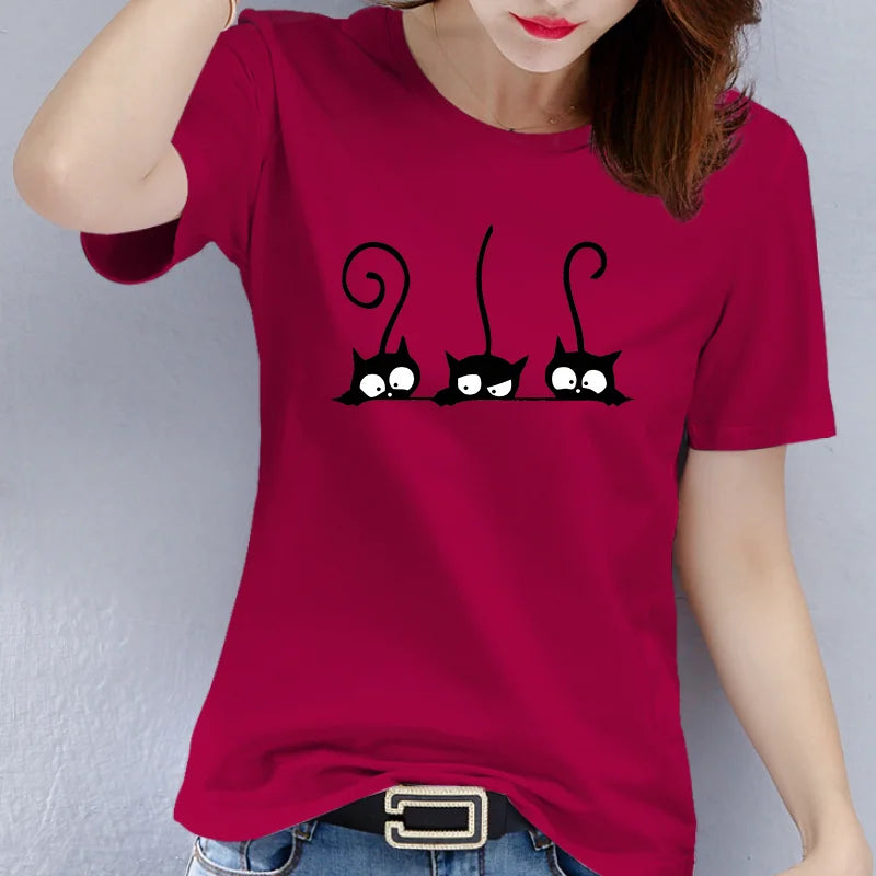 New women's clothing - Casual round-neck short-sleeved cat digital print fashionable casual women's T-shirt