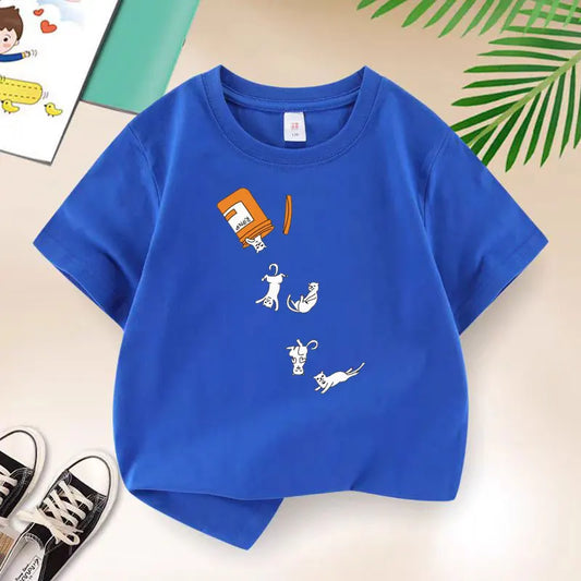 Korean Cat Brother Children Clothing New Boys T-shirt Casual Summer Top Cotton Kids Short Sleeves Baby Kids T Shirt 2-12 Years