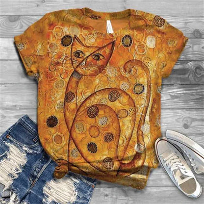 Cat Short Sleeve Cartoon Cat Women's T-Shirt Summer Fashion 3d Cartoon Women Clothing T Shirt For Women Daily Casual Top Tee