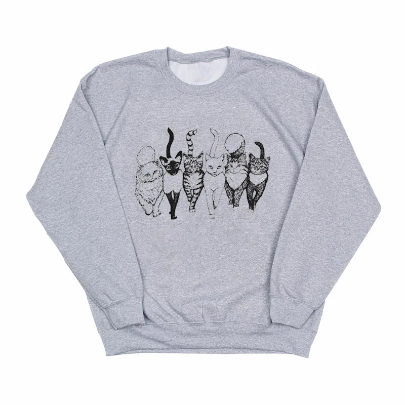 Six Cat Graphic Sweatshirt Hoodies Autumn Winter Cute Women Clothing Long Sleeve Pullove Top Outfits