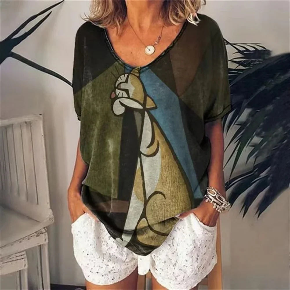 Cartoon Anime Cat Women's T-Shirts Fashion Top Tee 3d T-Shirt Harajuku Casual Short Sleeve V-Neck Oversized Female Clothing