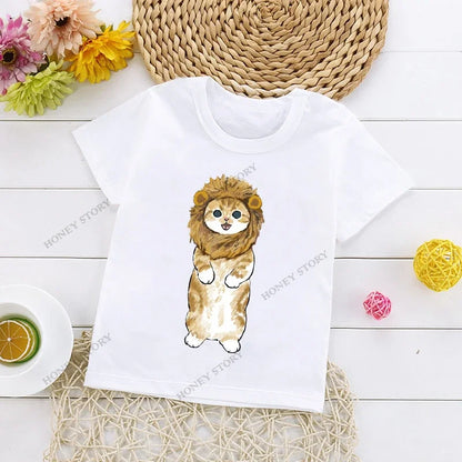 Cats Kids T Shirt Personalized Cartoon Cat Print Fashion Children's T-shirt Short Sleeve Children's Summer Boys Clothes Tops Tee