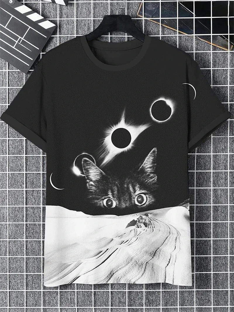 Funny Cat Graphic T Shirts For Men Fashion Summer Short Sleeve Crew Neck 3D Printed Kids T-shirts Casual Oversized Harajuku Tees