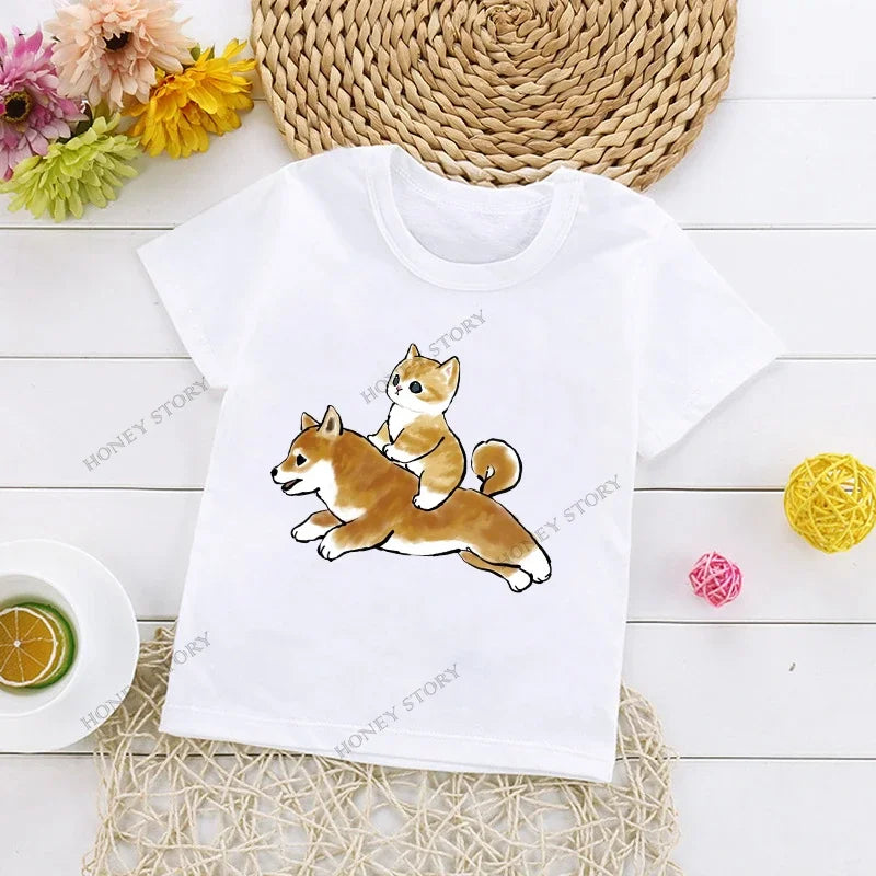 Cats Kids T Shirt Personalized Cartoon Cat Print Fashion Children's T-shirt Short Sleeve Children's Summer Boys Clothes Tops Tee