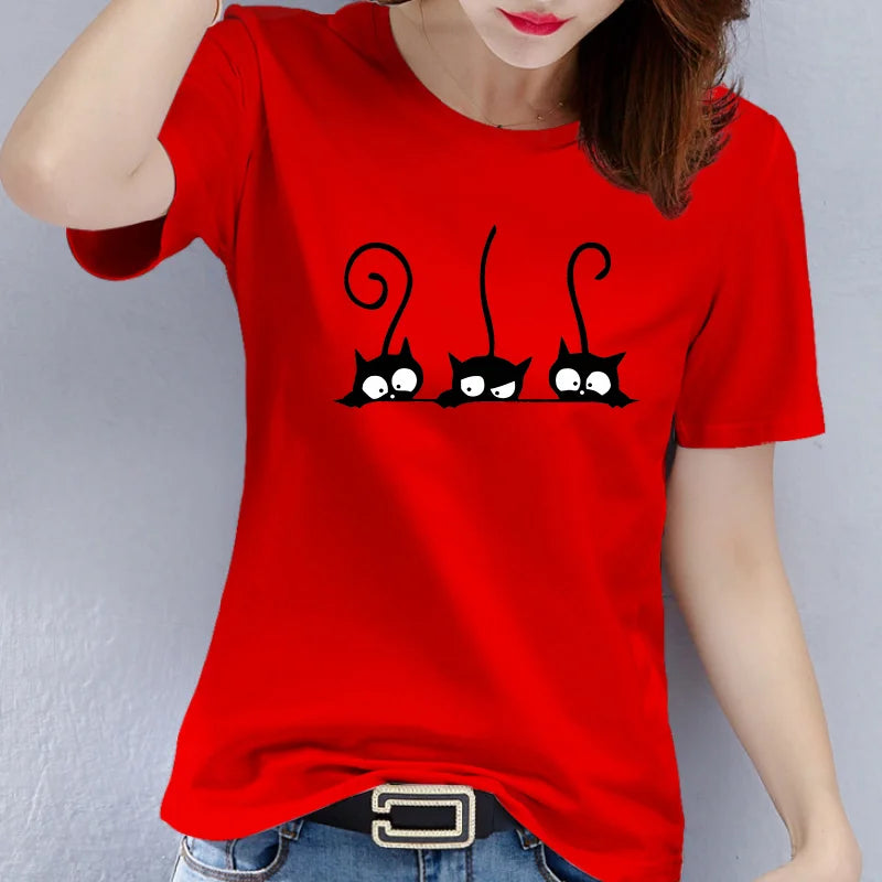 New women's clothing - Casual round-neck short-sleeved cat digital print fashionable casual women's T-shirt